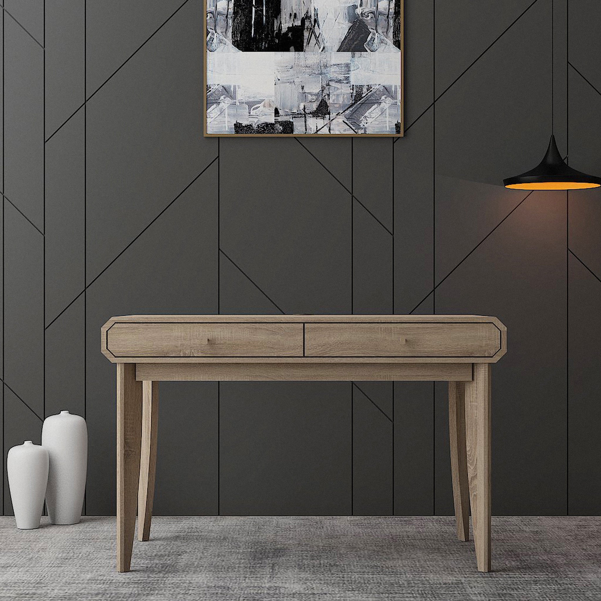 Desk in a modern dark room.