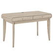 Dressing table (or desk) on display. It shows the 2 pull-out drawers and built-in wire cap.