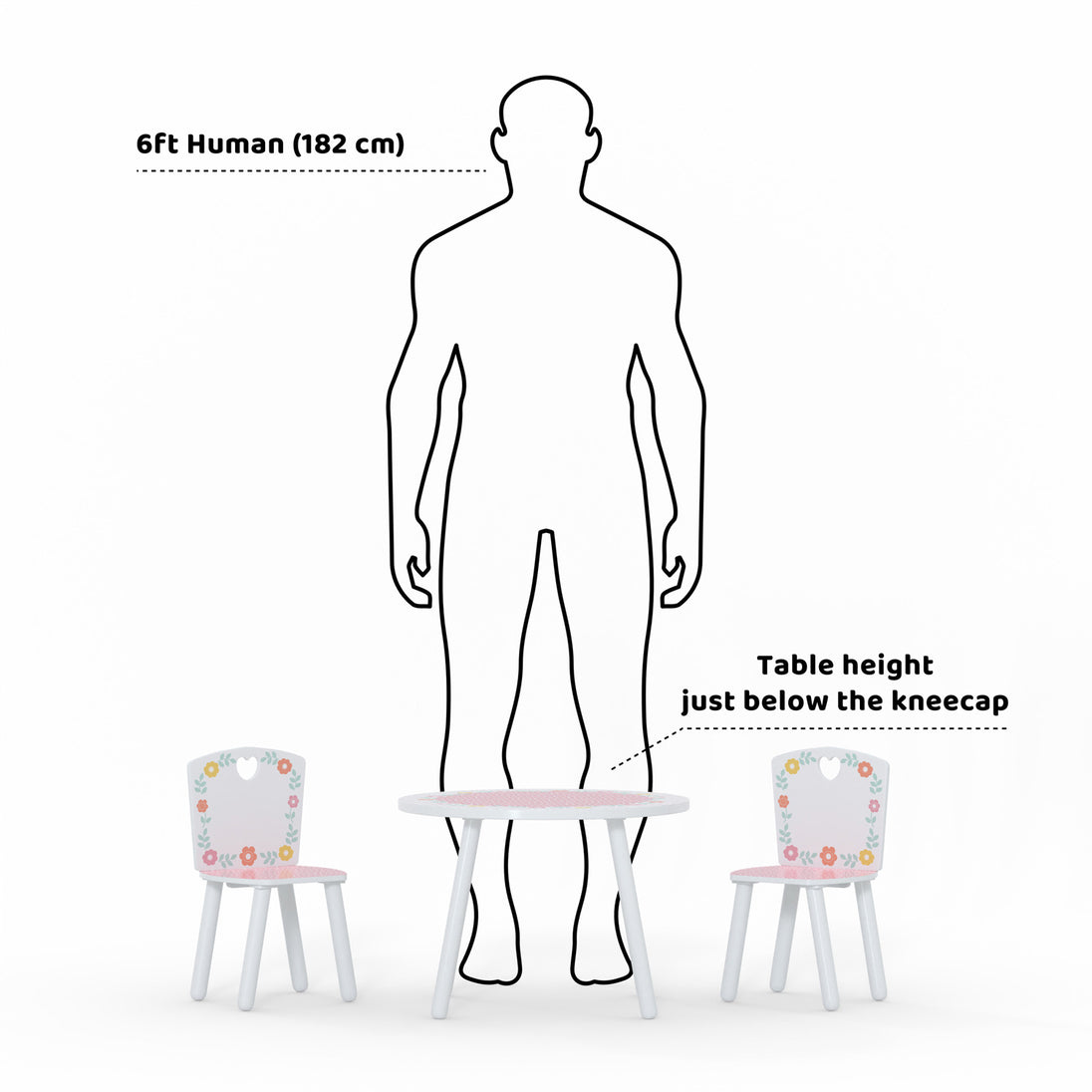 Height of the toddler table and chair set compared to a 6ft human.