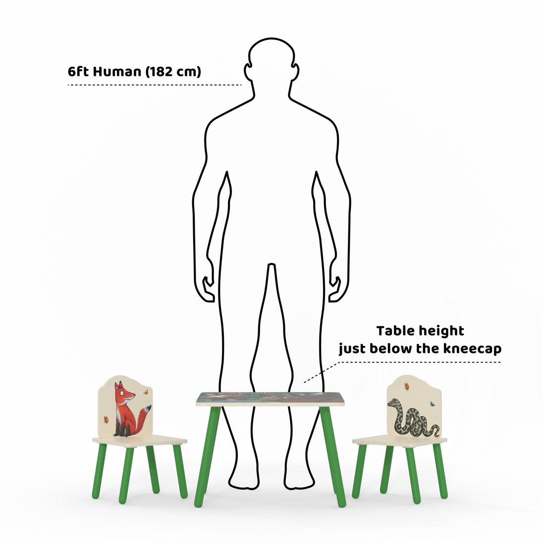 Height of the toddler table and chair set compared to a 6ft human.
