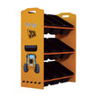 Alternative side view of the JCB 9 Bin storage unit. Shows off the construction themed graphics. Mainly character Joey, and the JCB logo.