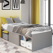 Bed frame in a modernly decorated bedroom.