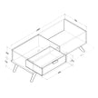 All internal and external dimensions of the coffee table.