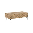 Coffee table with its 2 built-in pull-out drawers on display.