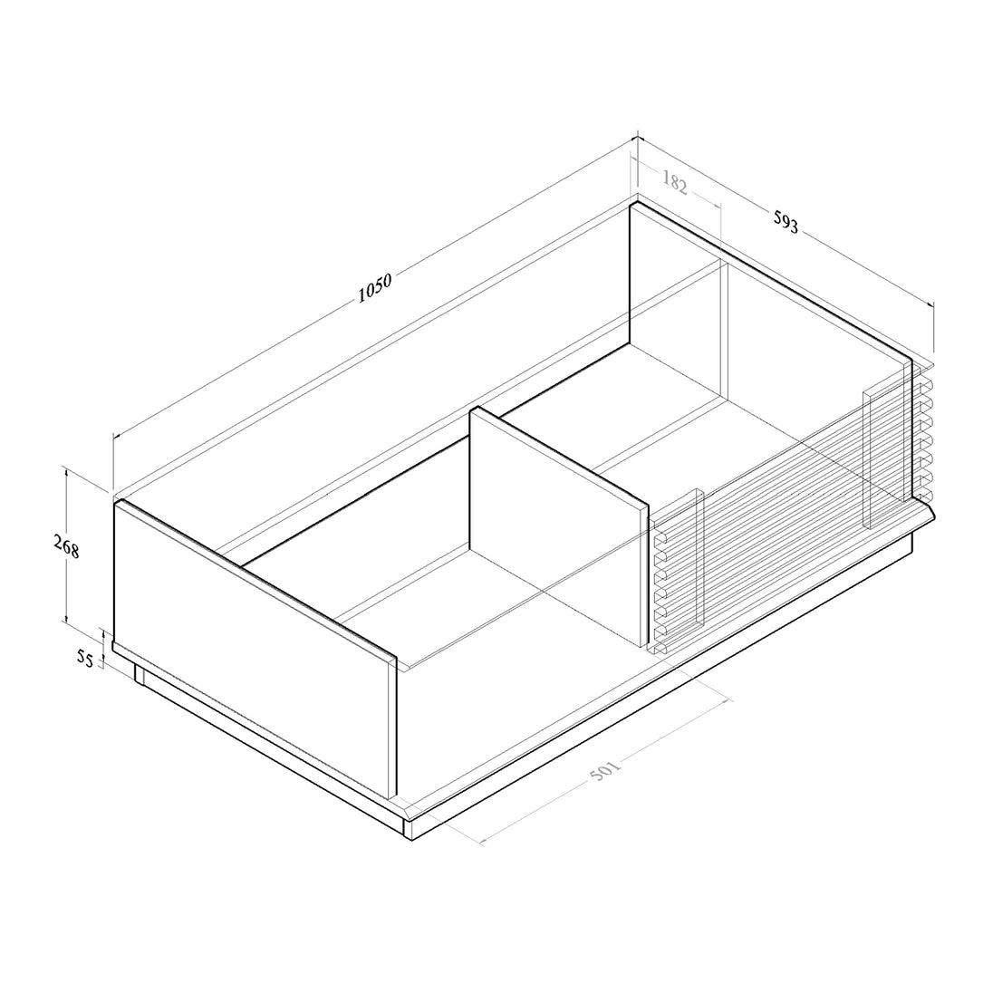All internal and external dimensions of the coffee table.