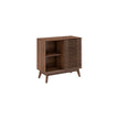 Front view of the 4 cube display cabinet, it features 1 sliding door.