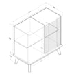 All internal and external dimensions of the display cabinet.