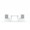 The toddler table and 2 chair set as if you were looking at it from the front, at ground level.