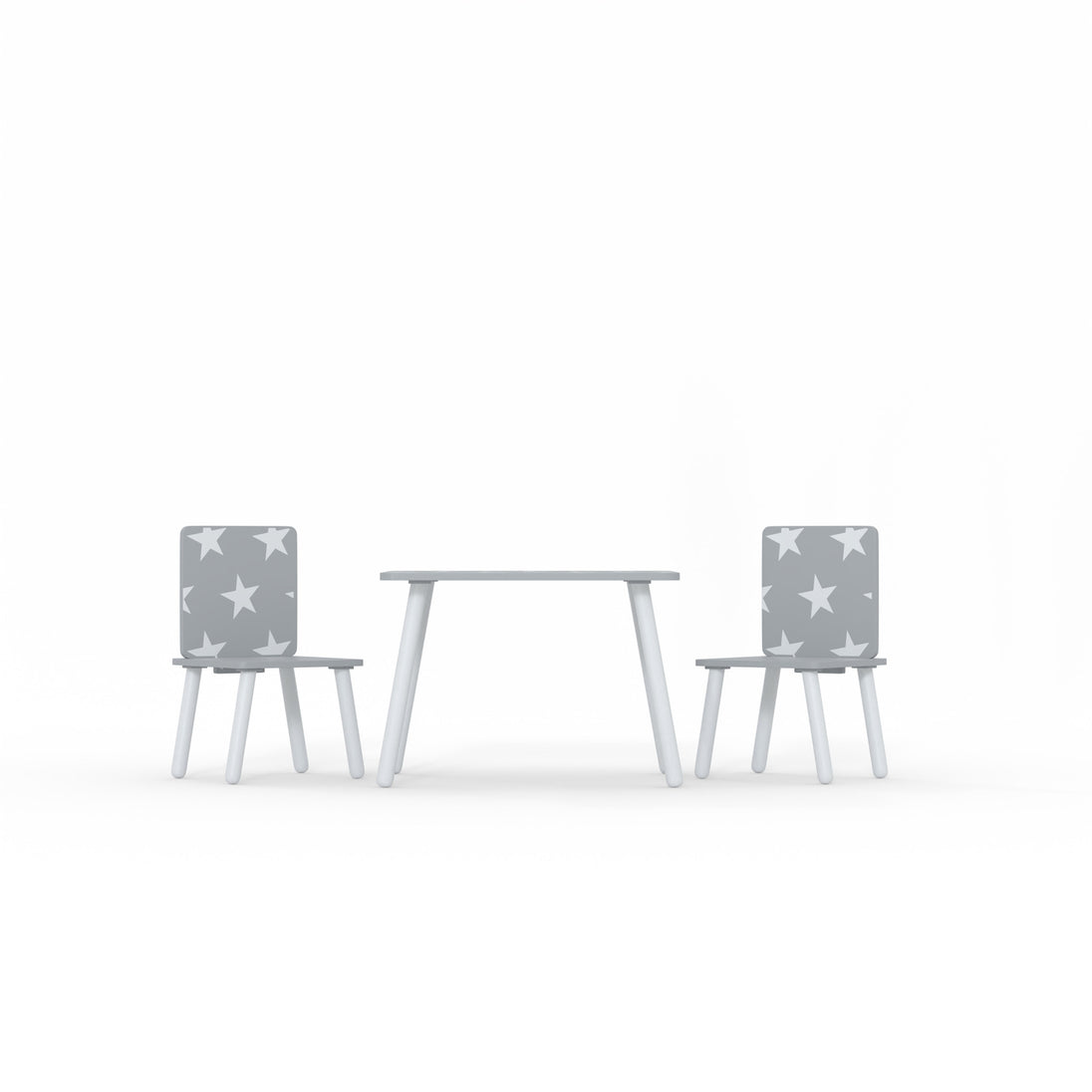 The toddler table and 2 chair set as if you were looking at it from the front, at ground level.