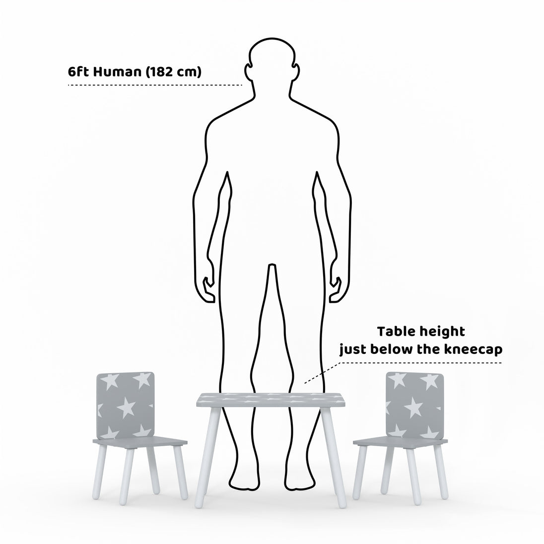 Height of the toddler table and chair set compared to a 6ft human.