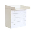 White 5 drawer storage unit with the changing board extended out.