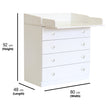 Dimensions of the white 5 drawer storage unit.