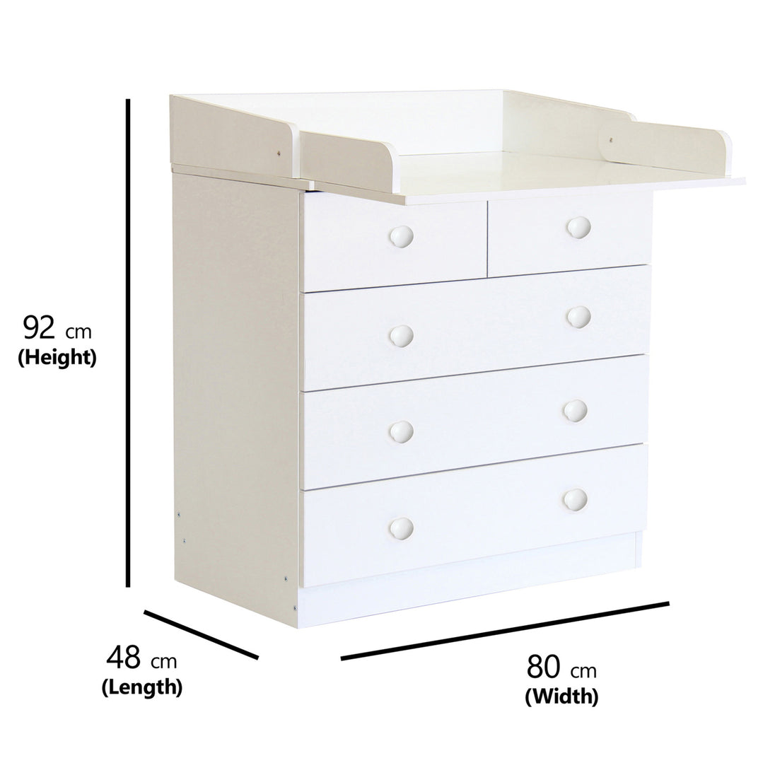 Dimensions of the white 4 drawer storage unit.