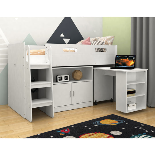Mid sleeper bed in a modernly decorated kids bedroom.
