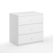 A white chest of drawers, featuring 3 pull out drawers.