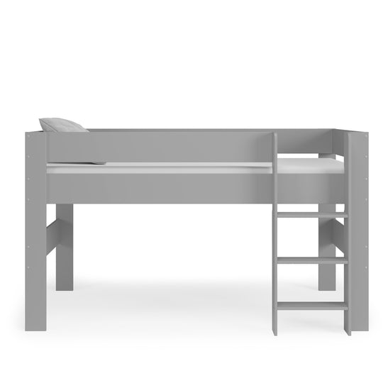 Front view of a grey mid sleeper bed frame.