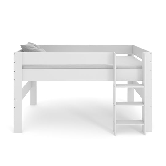 Front view of a white mid sleeper bed frame.