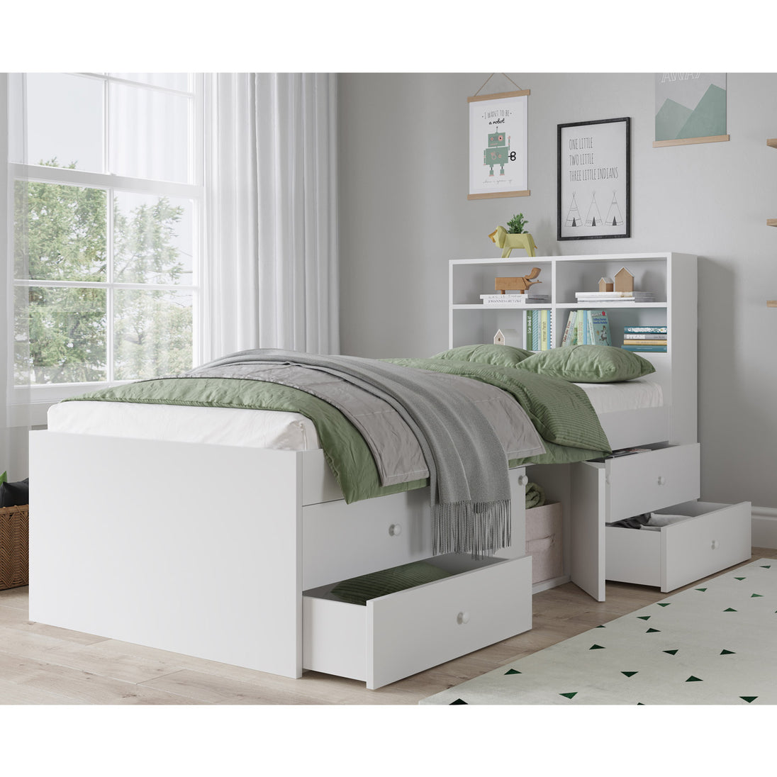 Bookcase attached to the product code: K2W in a modernly decorated bed room.