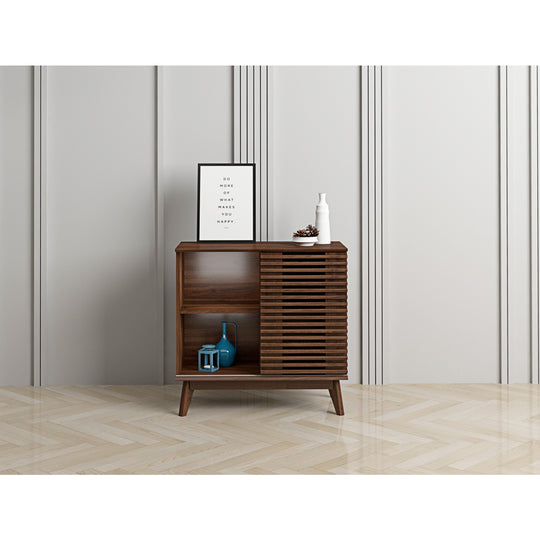 4 cube display cabinet on show in a modernly decorated room, with the sliding door covering 1 side.