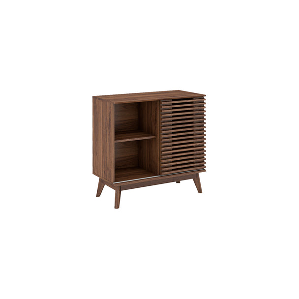 Front view of the 4 cube display cabinet, it features 1 sliding door.
