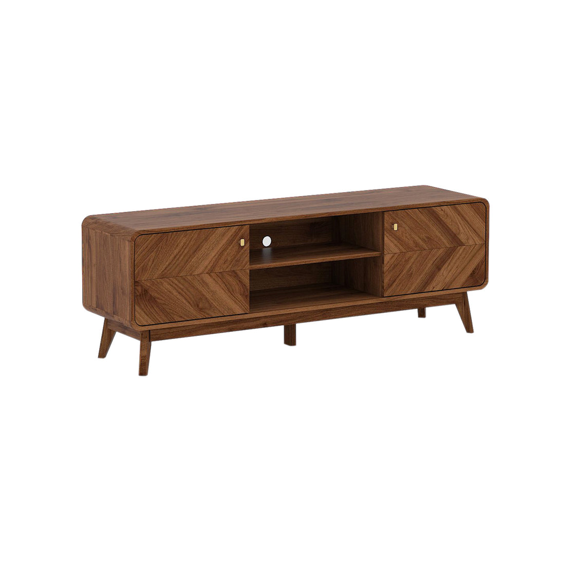 TV cabinet with its internal shelf and 2 built-in cupboards on display.