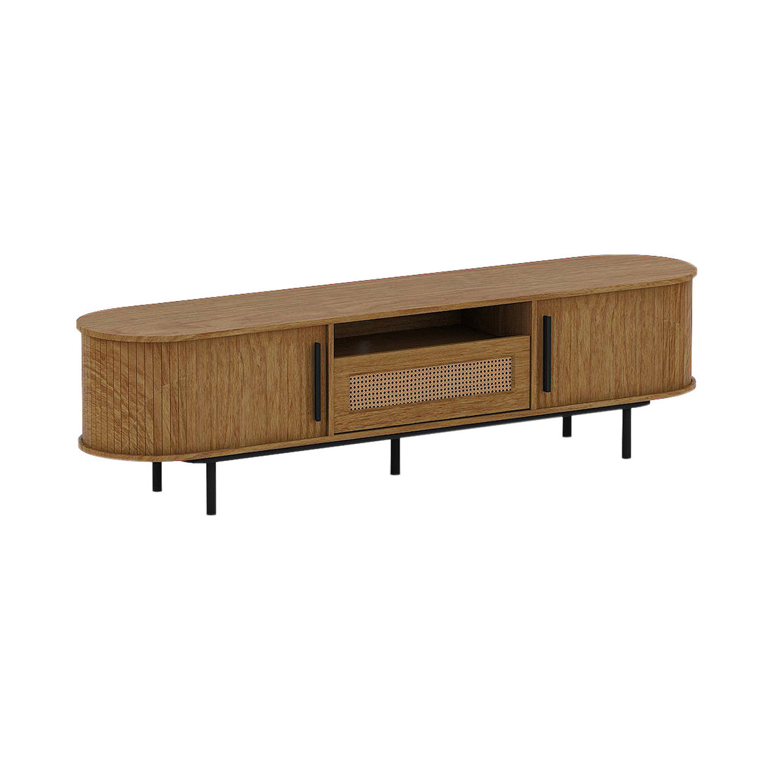 TV cabinet with its internal drawer, 1 shelfs and 2 built-in cupboards on display.