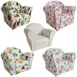 Collection of children's armchairs with various patterns on a white background