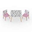 Children's table and chairs set with patterned design on a white background